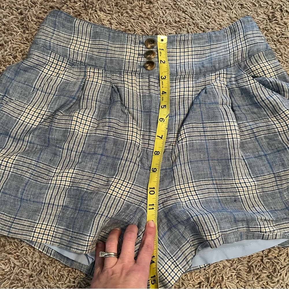 VERONICA BEARD Alicia Windowpane Plaid 100% Linen Shorts Pleated Blue Multi Sz6 - Picture 13 of 15